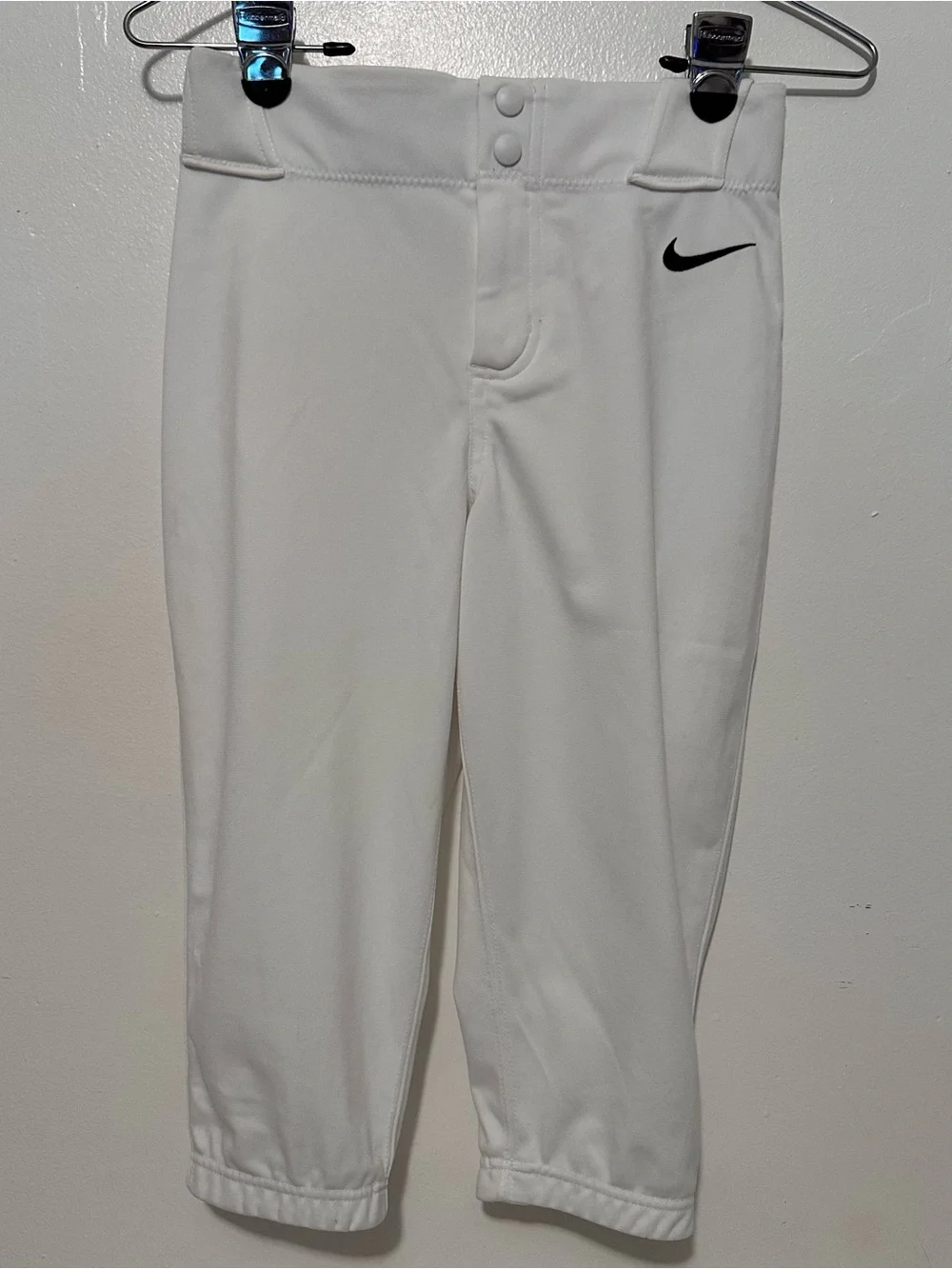 Nike White Kids Baseball Pants with Black Swoosh